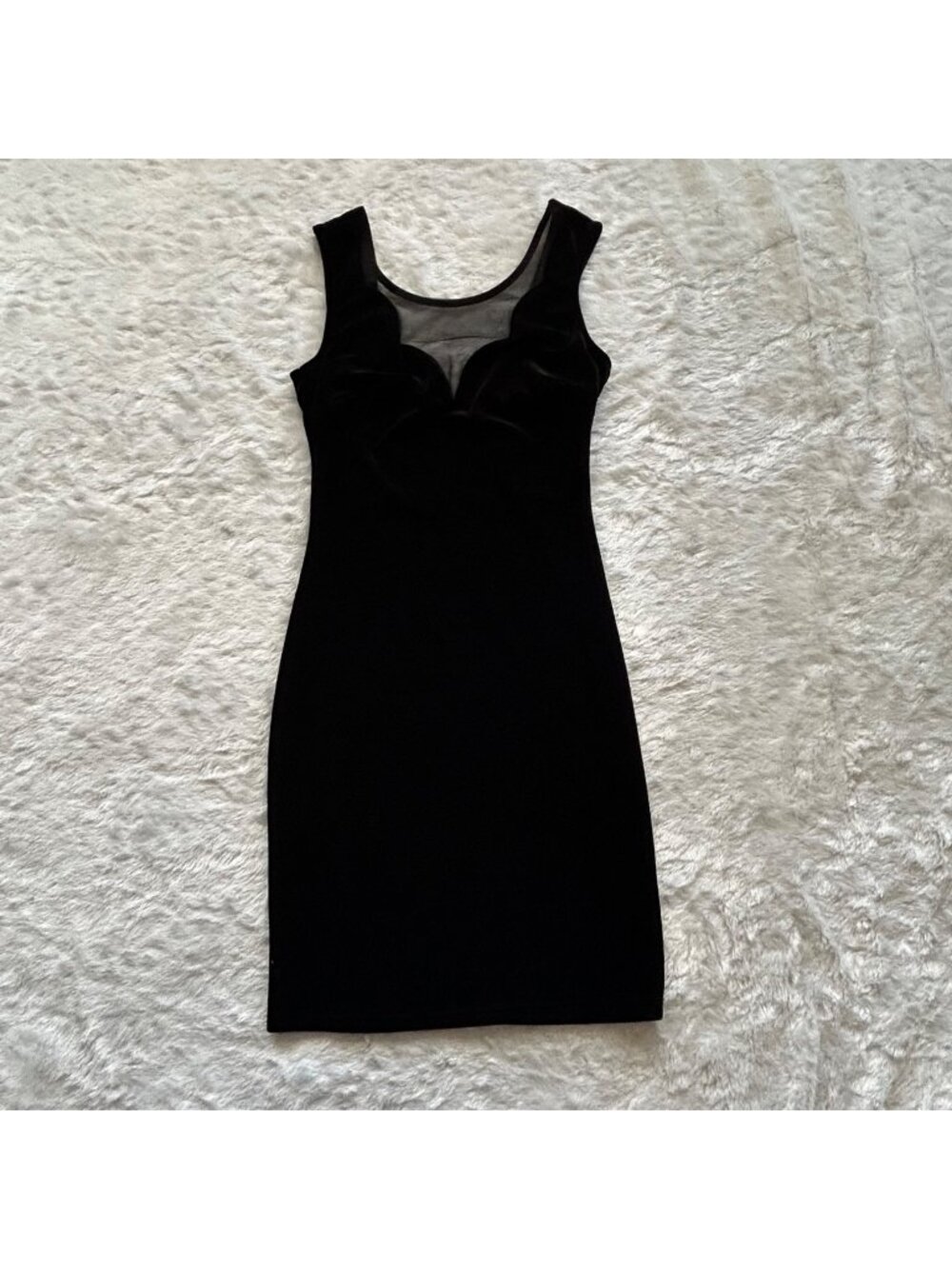 Black Bodycon Mini Dress With Sheer Mesh Scallop Neckline By Foreign Exchange S
